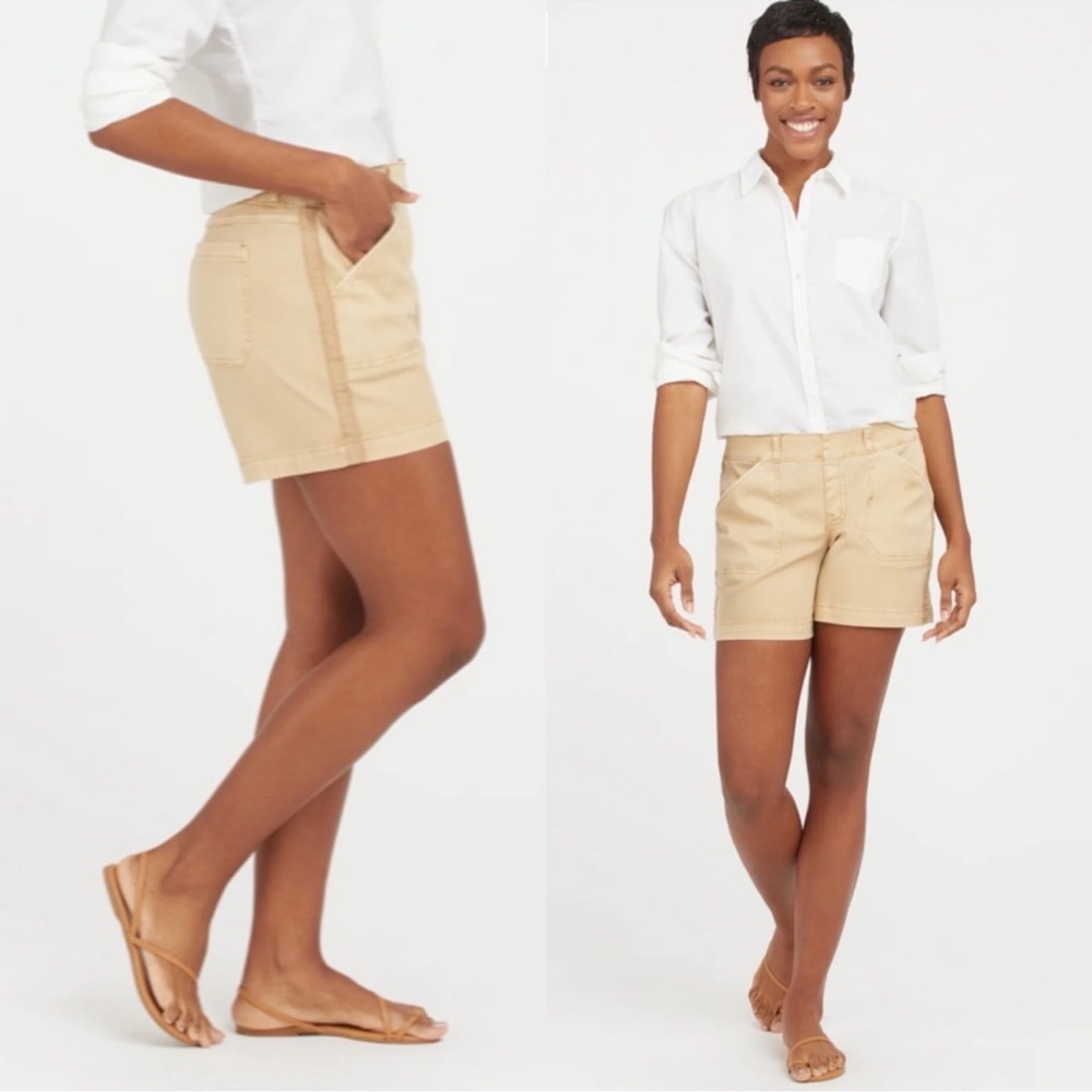 SPANX Stretch Twill Shorts 5” in Almond - Picture 4 of 13